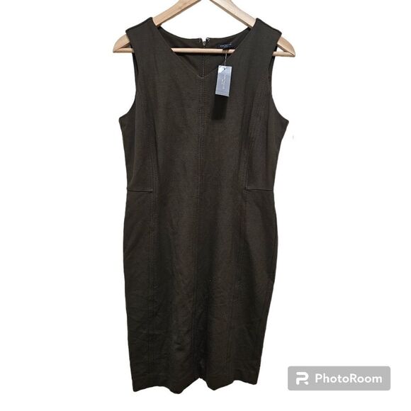 Ann Taylor Sheath Dress Green Women's Stretch Sleeveless 10 Petite - Picture 1 of 8